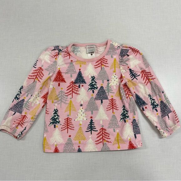 Hanna Andersson Holiday Knit Top Cotton Jersey Twinkly Trees On Pink 90 US 3 - Picture 1 of 7